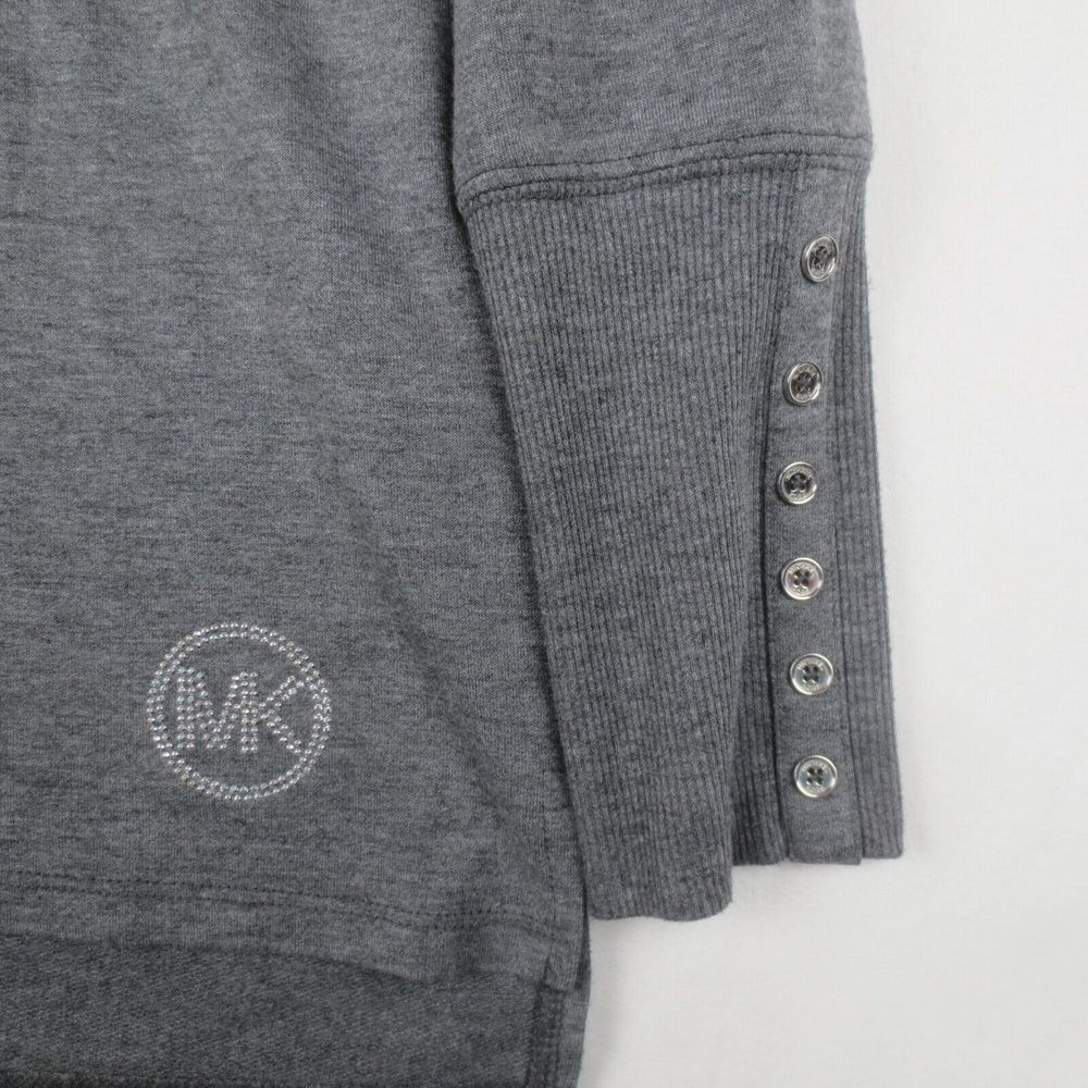 Michael Kors Top Womens L‎ Gray Cowl Neck Rhinestone Stretch Knit Sweater Logo - Picture 3 of 10